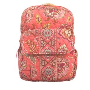 Vera Bradley Co Quilted Backpack Book Bag Coral Pink Floral Pattern
